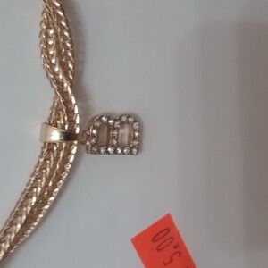 🎁💜5/$10 NWT FOREVER 21 Gold Letter B W/ Cz Braided Rope Necklace